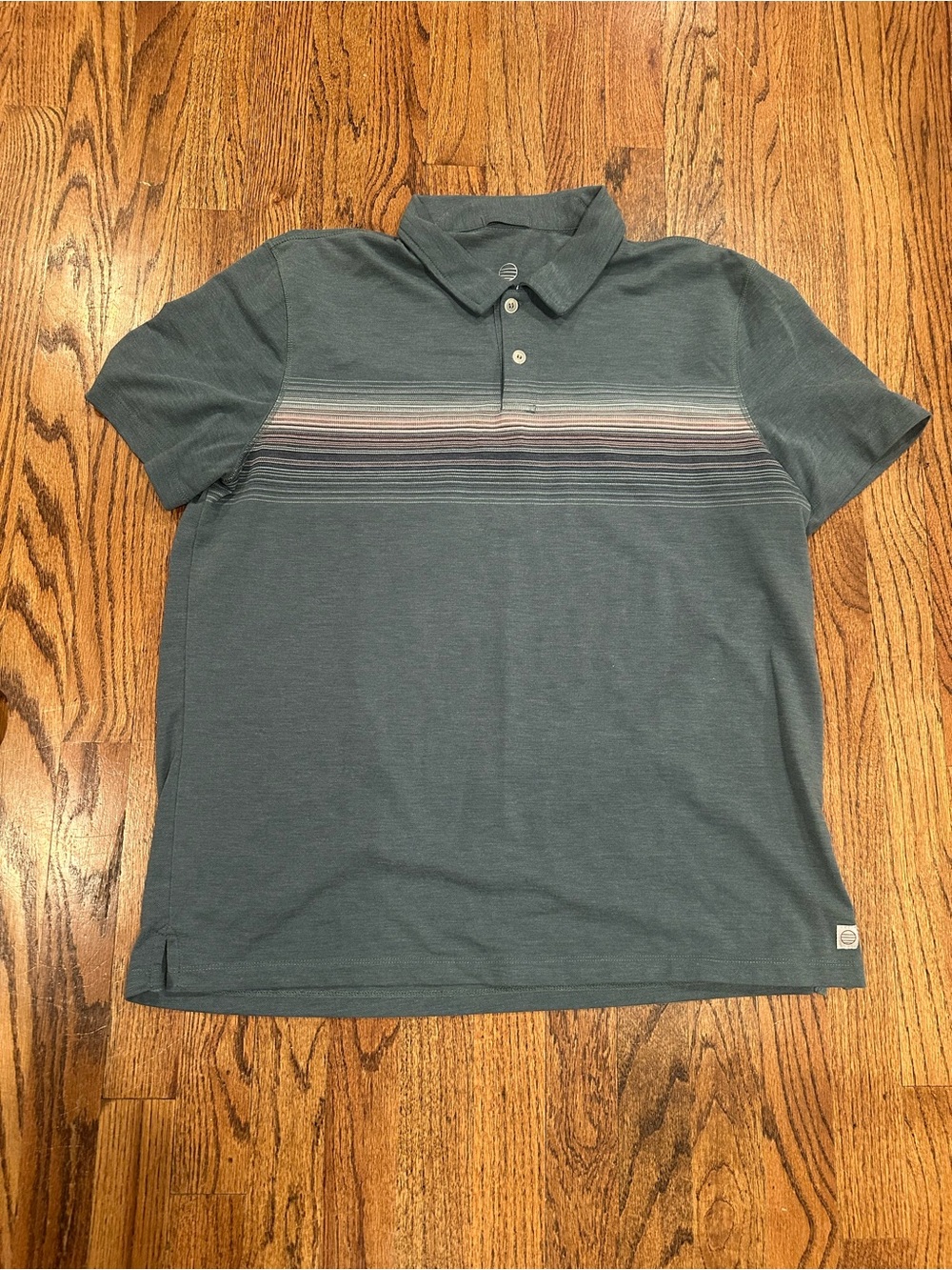 Marine Layer Striped Chest Dusty Blue Polo Shirt - Size L